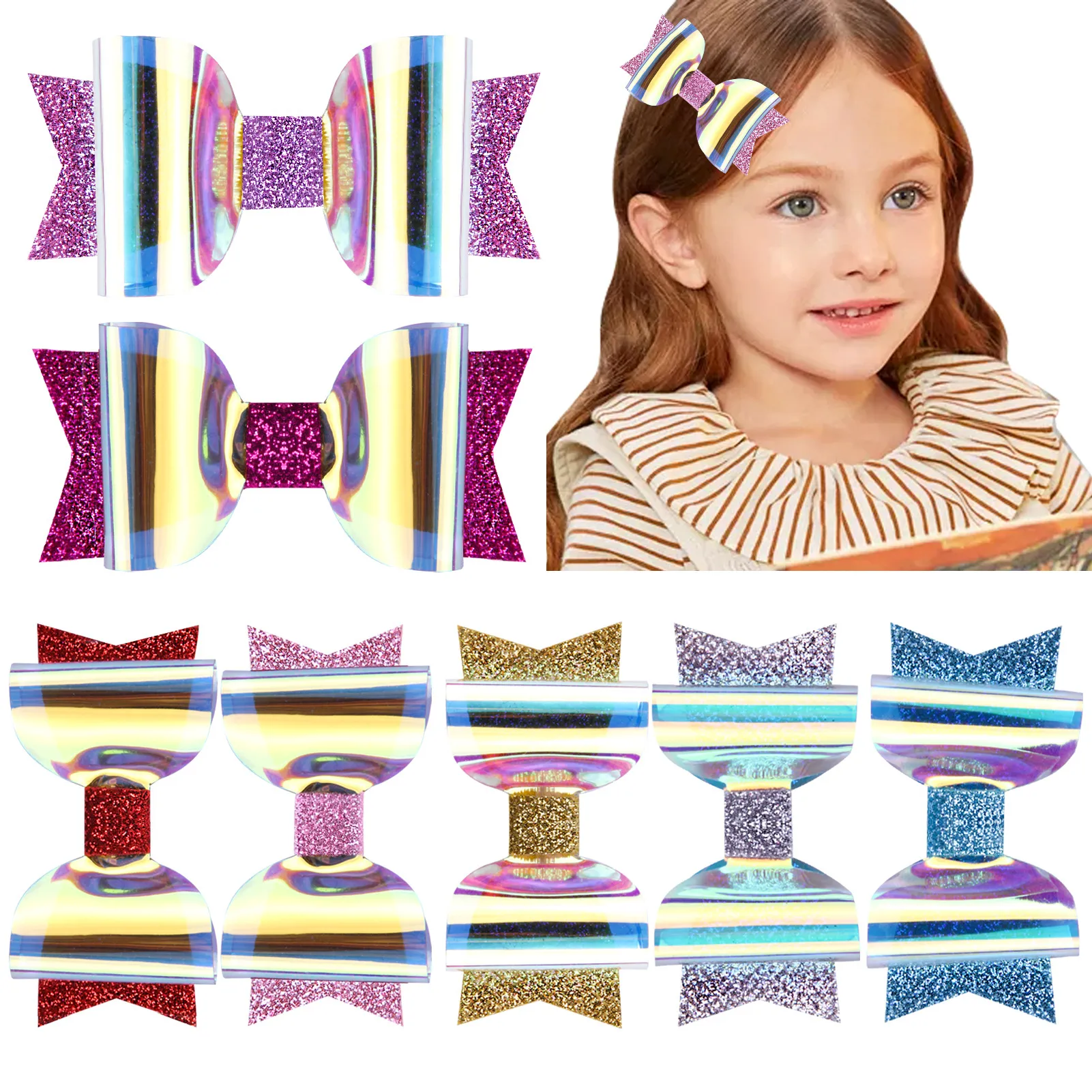 15902 Doux bébé filles nœud papillon pince à cheveux chapeaux enfants cheveux accessoires dessin animé coloré PVC Laser paillettes hirondelle queue canard bec Barrettes enfants pince à cheveux