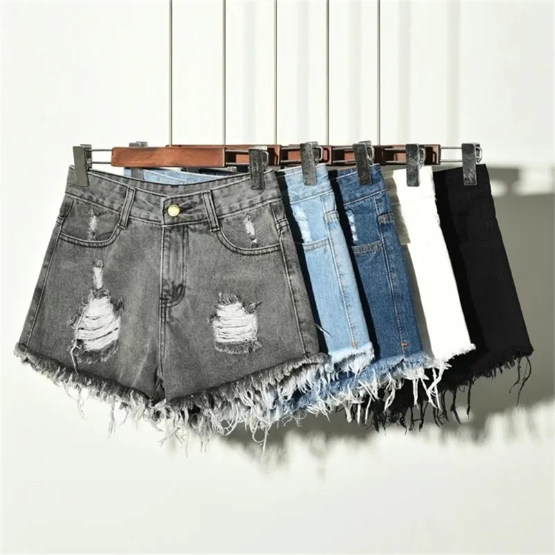 2020 sexy Sommer Denim Shorts Frauen hohe Taille Jean Shorts weibliche lose Loch Jeans Shorts mit Taschen lässig plus Größe S 6XL T200701