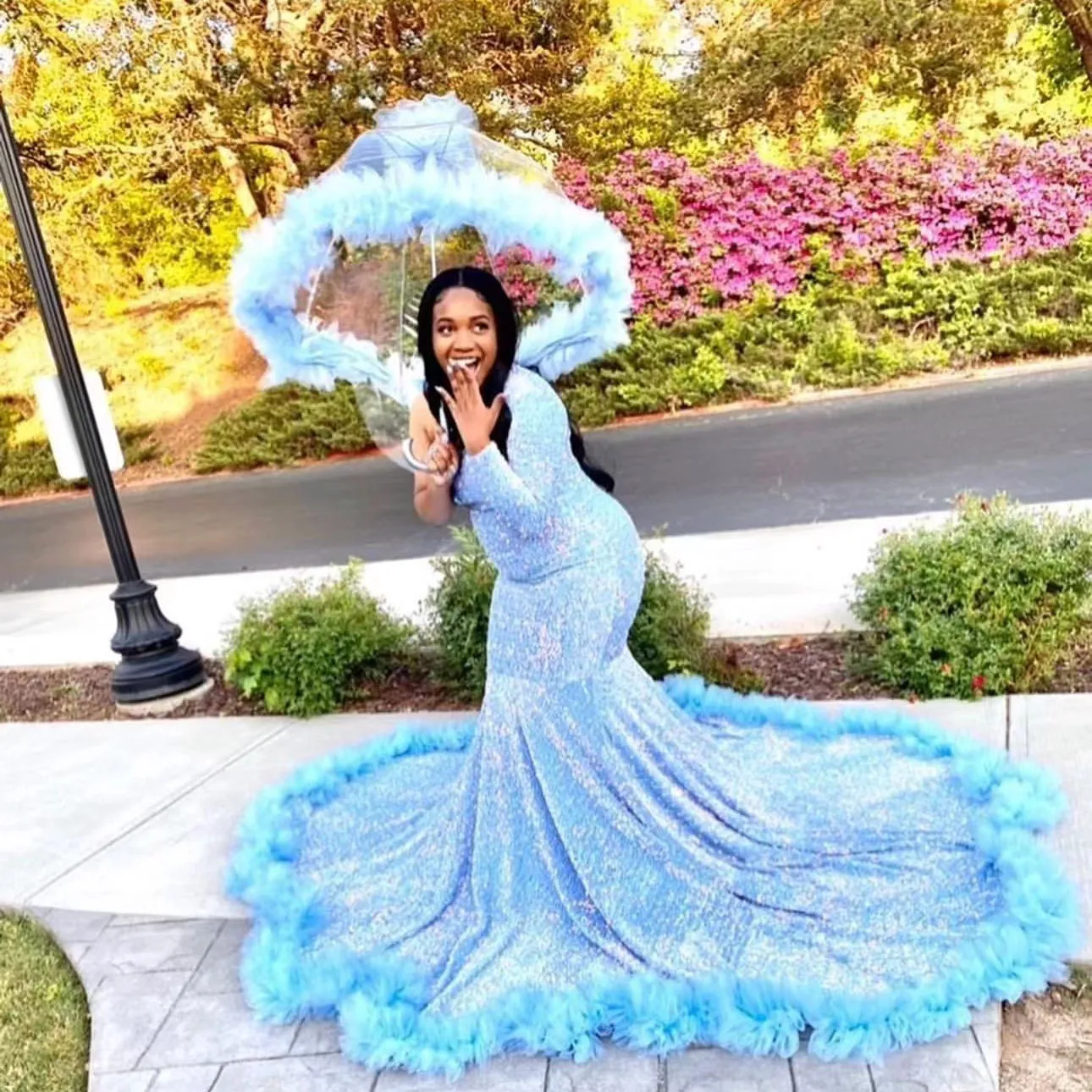 Blue mermaid cheap prom dresses