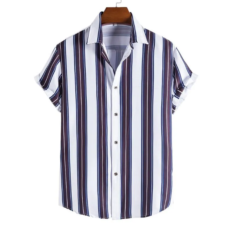 Men's Casual Shirts Mens Button Down Beach Hipster Summer Short Sleeve Hawaiian Striped Shirt Men Harajuku Streetwear Clothing CamisasMen's