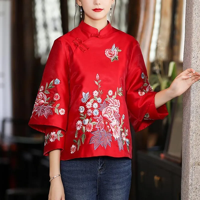 Ethnic Clothing Women Tang Suit Autumn Style Coat Vintage Harajuku Embroidery Chinese Hanfu Tops 2022 Blouse Eleganti Loose Female267b