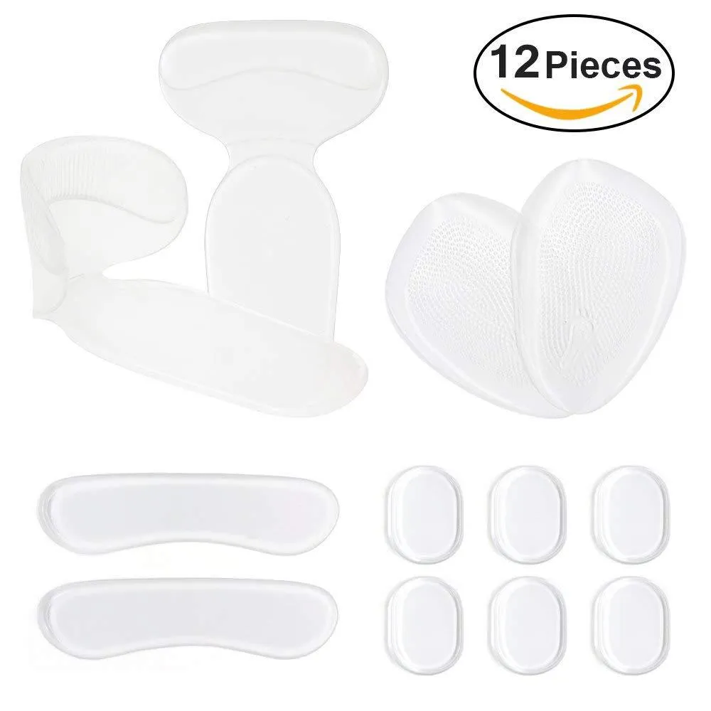 Transparent Half Insole Foot Treatment Silica Gel Heel Anti-Blister Stickers Anti-Foaming 12 Pieces Stickers Anti-Slip Forefoot Pad