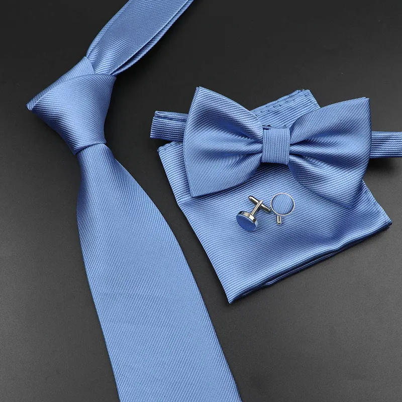 MEN039S TIE BOWTIE SET LUXURY Business Worker Blue Black Solid Silk Polyester Jacquard Woven Seartie Wedding Warder 24817406 3411