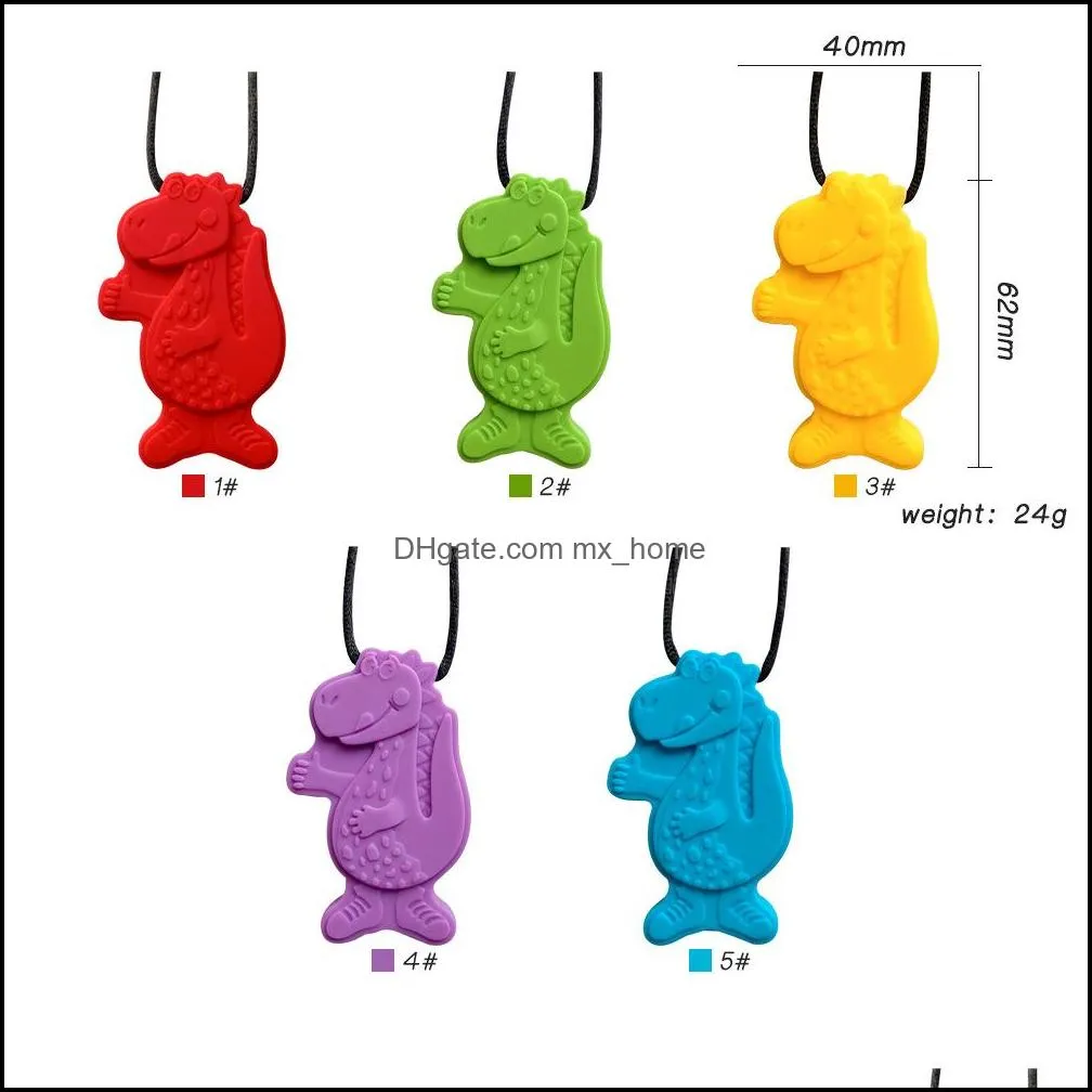 teethers sensory chew necklace dinosaur chewing pendant silicone teether teething stick toys chewlery necklaces for infant kids z6552