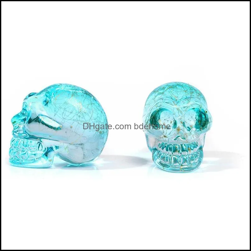 Electroplating Crystals stone Skull Figurines Colorful Quartz Cranium Gems Sculpture Aquarium Chakra Home Decoration Witchcraft Wicca