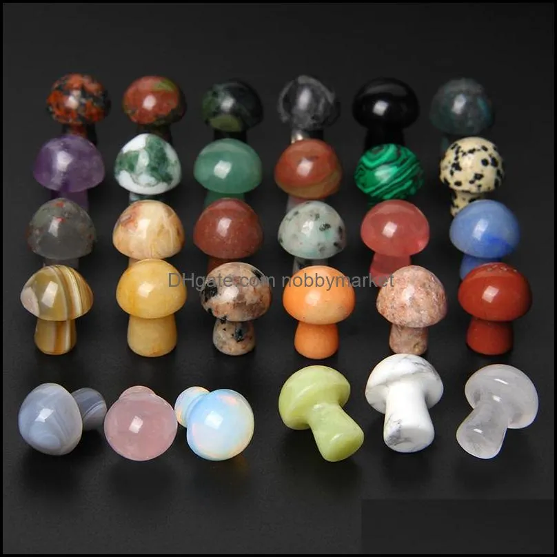 Natural Stone Carved Crystal Mini Mushroom Healing Reiki Mineral Statue Crystal Ornament Home Decor Gift Mix Colors