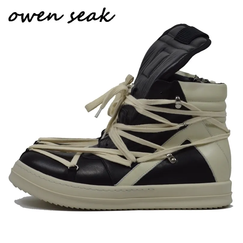 Owen Seak Men genuino in pelle vera stivali caviglie hightop galline di lusso sneaker casual laceup women high street zip piatto scarpe 220815