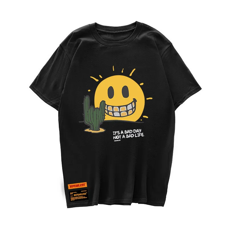 Divertente sorriso sole cactus stampa magliette a maniche corte hip hop casual streetwear magliette magliette pantaloni a vita bassa mens harajuku top 220411