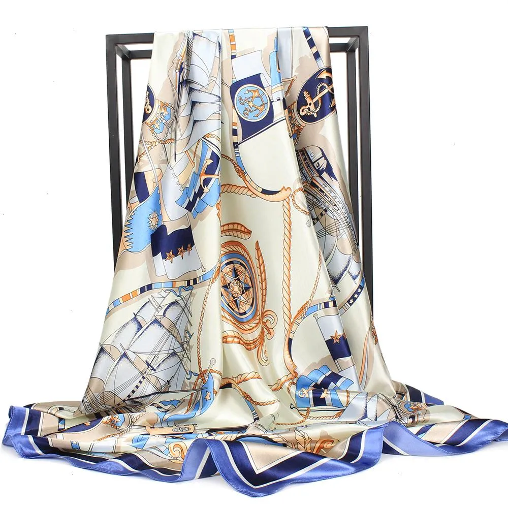 90x90 cm vierkante zijde Silk Scarf Luxuremerk Hair Tie Bandana Hoofdscarf Vrouwelijke Foulard Hijab Head Wrap For Women