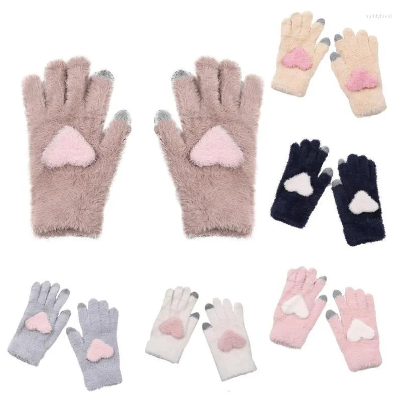 Cinq doigts gants 1 paire hiver chaud pour les femmes pleines mitaines dessin animé Panda tricoté coupe-vent écran tactile filles