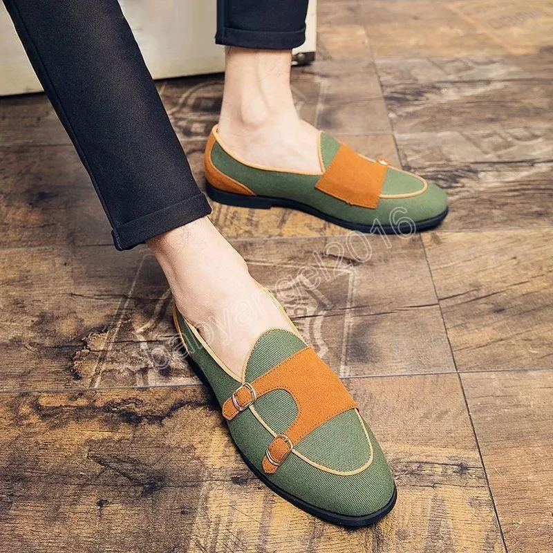 Canvas Double Monk Strap Loafers for Men Breathable Slip On Casual Dress Shoes