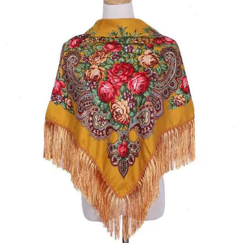 Womens Shawls With Four Neckerchiefs Sides Fringed Creative National Style Floral Printed Triangle Handkerchief Women Scarf