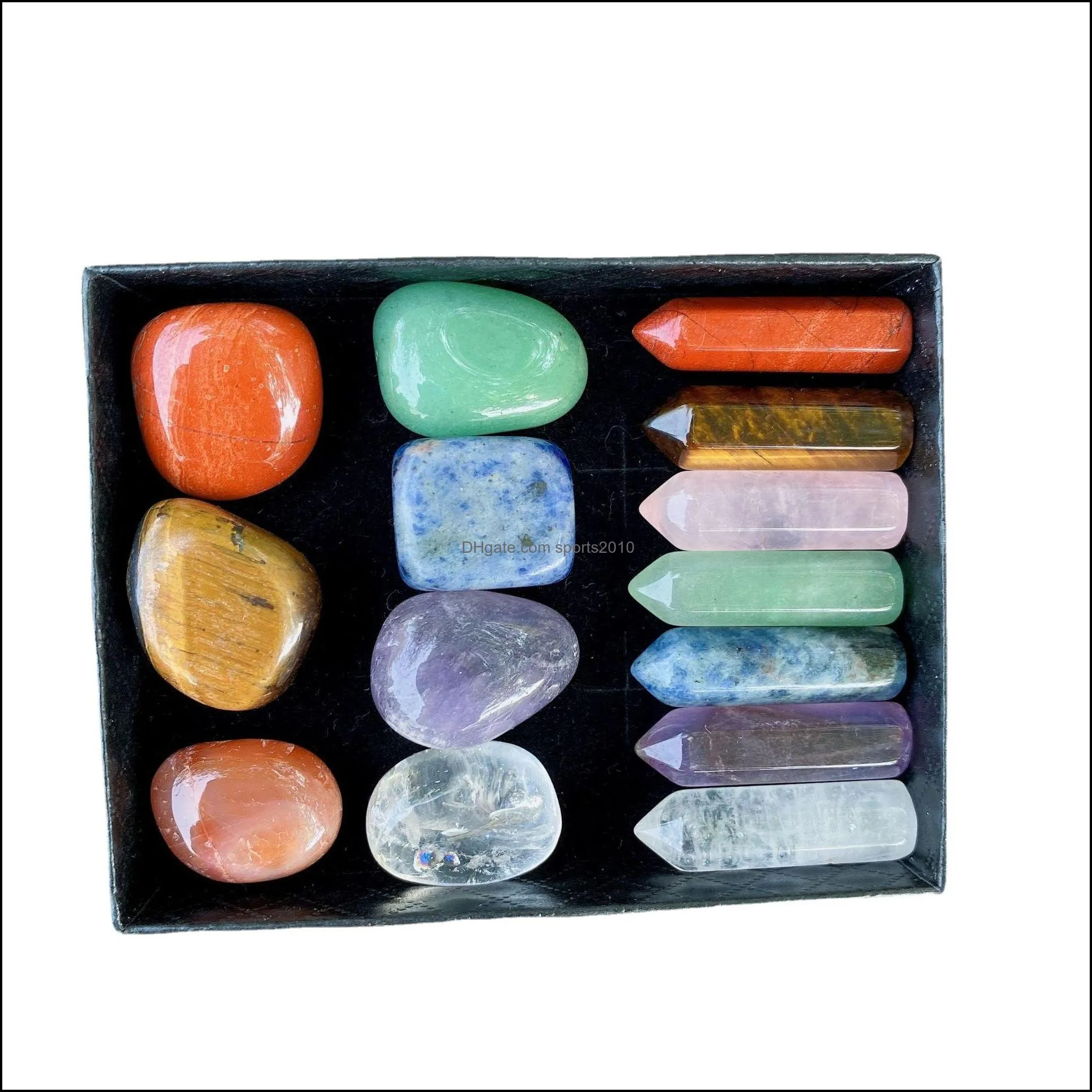 7 chakra box set reiki natural stone crystal stones ornaments hexagon prism quartz yoga energy bead healing art craft decor sports2010