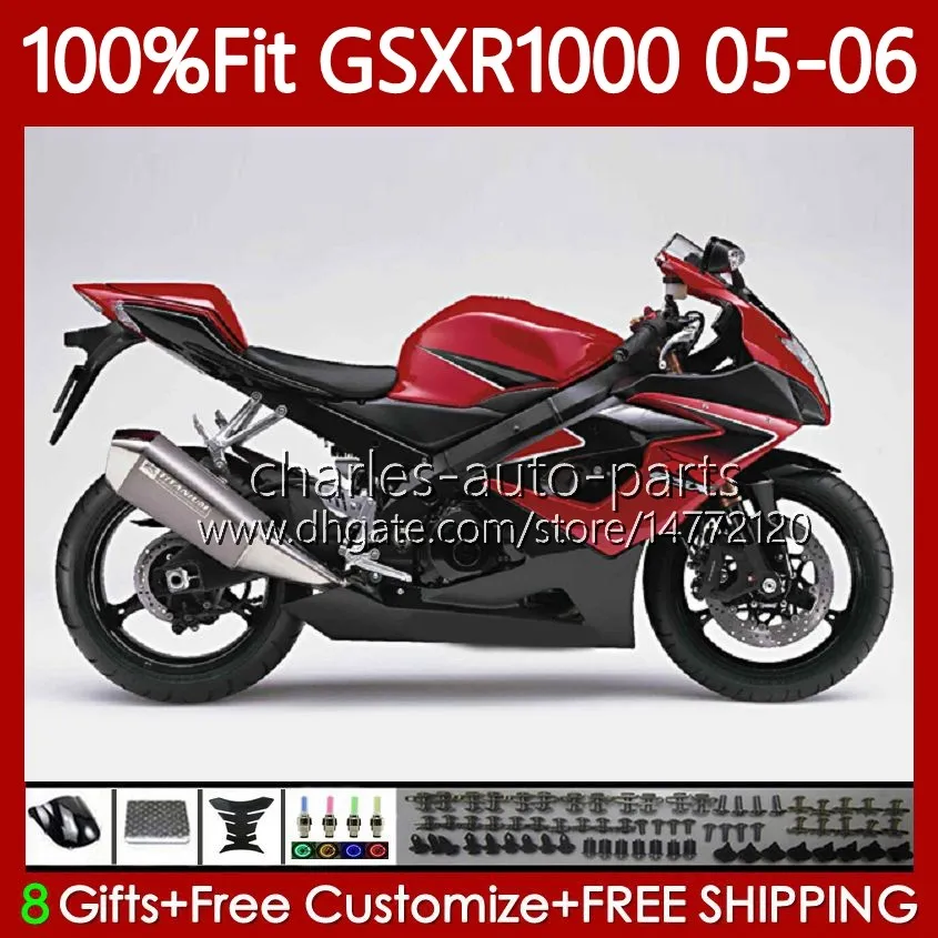 Carenados de molde de inyección para SUZUKI GSXR 1000 CC K5 GSXR-1000 GSXR1000 05 06 Bodywork Factory red 122No.98 1000CC GSX R1000 2005 2006 GSX-R1000 2005-2006 Kit de carrocería OEM