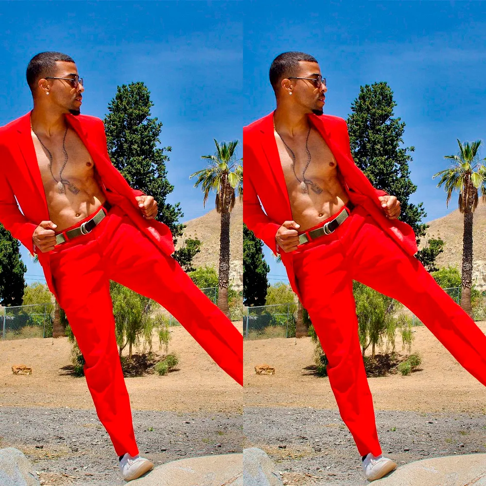 Summer Red Wedding Tuxedos Notoched Lapel Mens Pants Suits Przystojne mężczyźni PROM PRYTAL FORMALNY OUND 2 sztuki