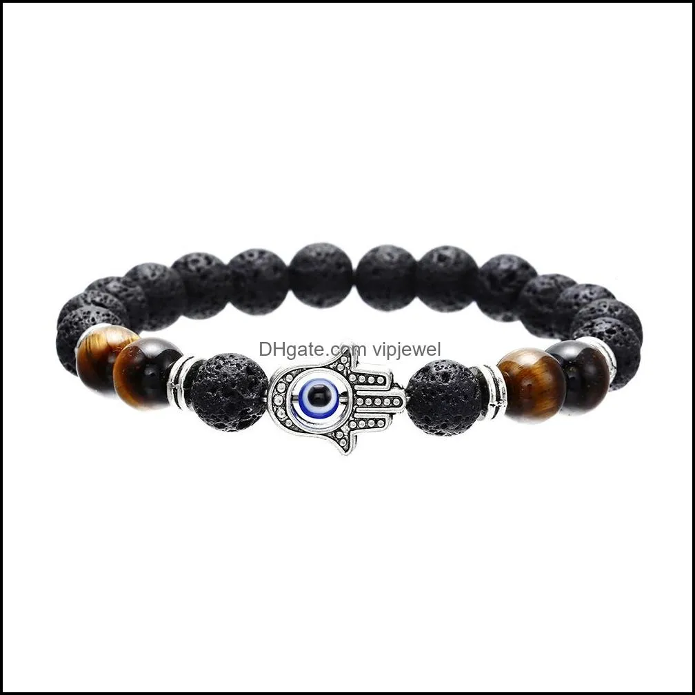natural lava stone turquoise tiger eye fatima`s hand bead bracelet diy volcano  oil diffuser bracelet for women men jewelry