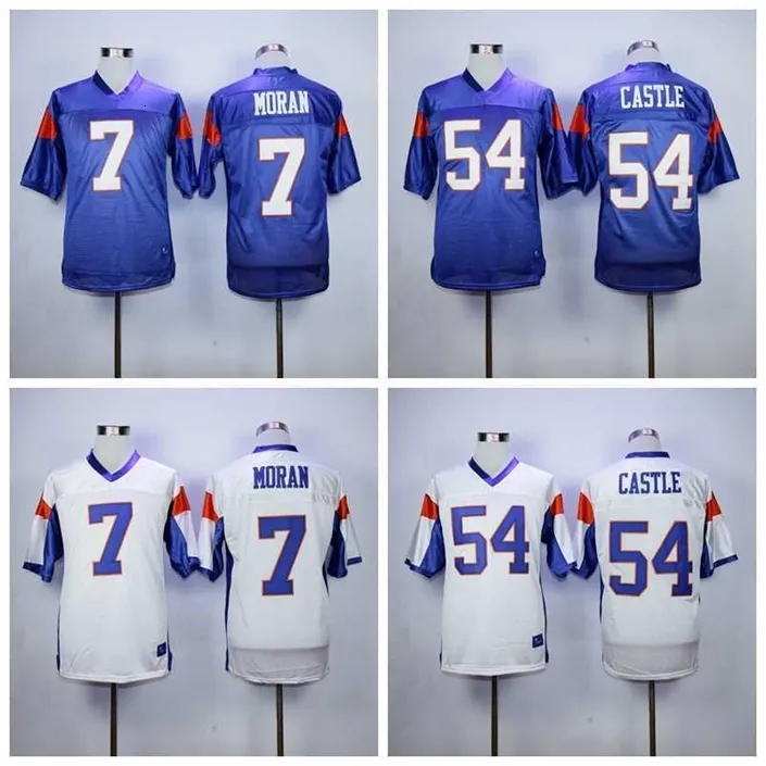 C202 Blue Mountain State Football Moive 54 Thad Castle Jersey 7 Alex Moran Men Breathable Embroidery And Sewing Team Color Blue White Top/High