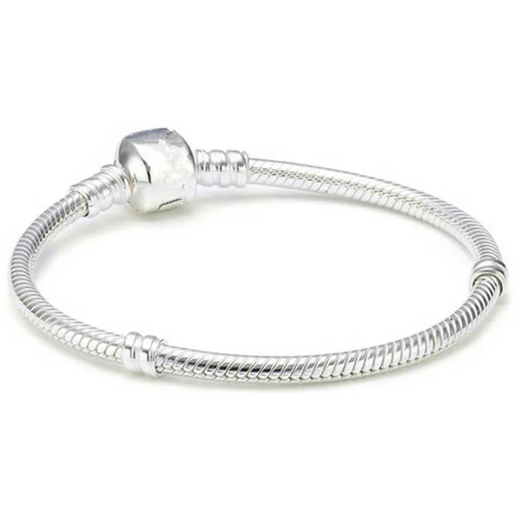 Pläterad 925 sterling silver 3mm ormkedja europeiska pärlor passar armband armband halsband kedja med 16 cm-45 cm