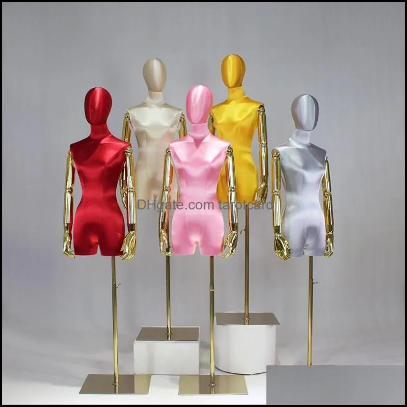 Clothing store model props Commercial Furniture female half length high end silk satin golden arm wedding dress display rack window show