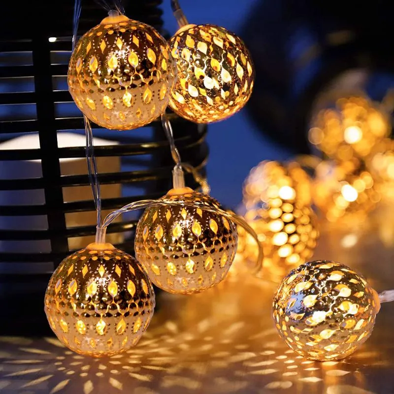 Strings Battery Powered Moroccan Orb Silver Metal Balls String Lights LED Globe Light Christmas Holiday Wedding Garland Home Party DecorLED