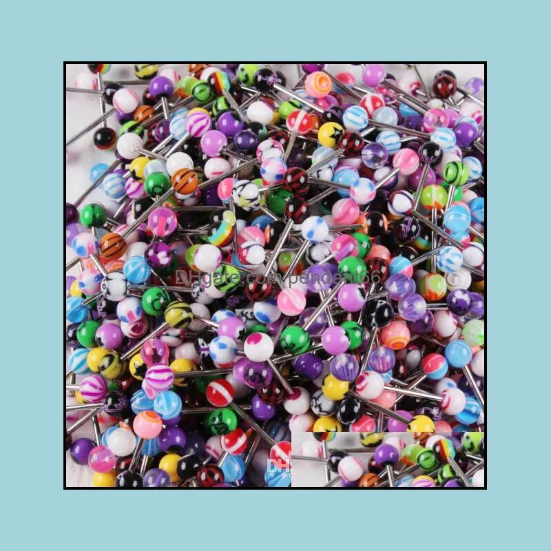 tongue ring bar 100pcs/lot mix color uv acrylic body piercing jewelry tongue barbell ring