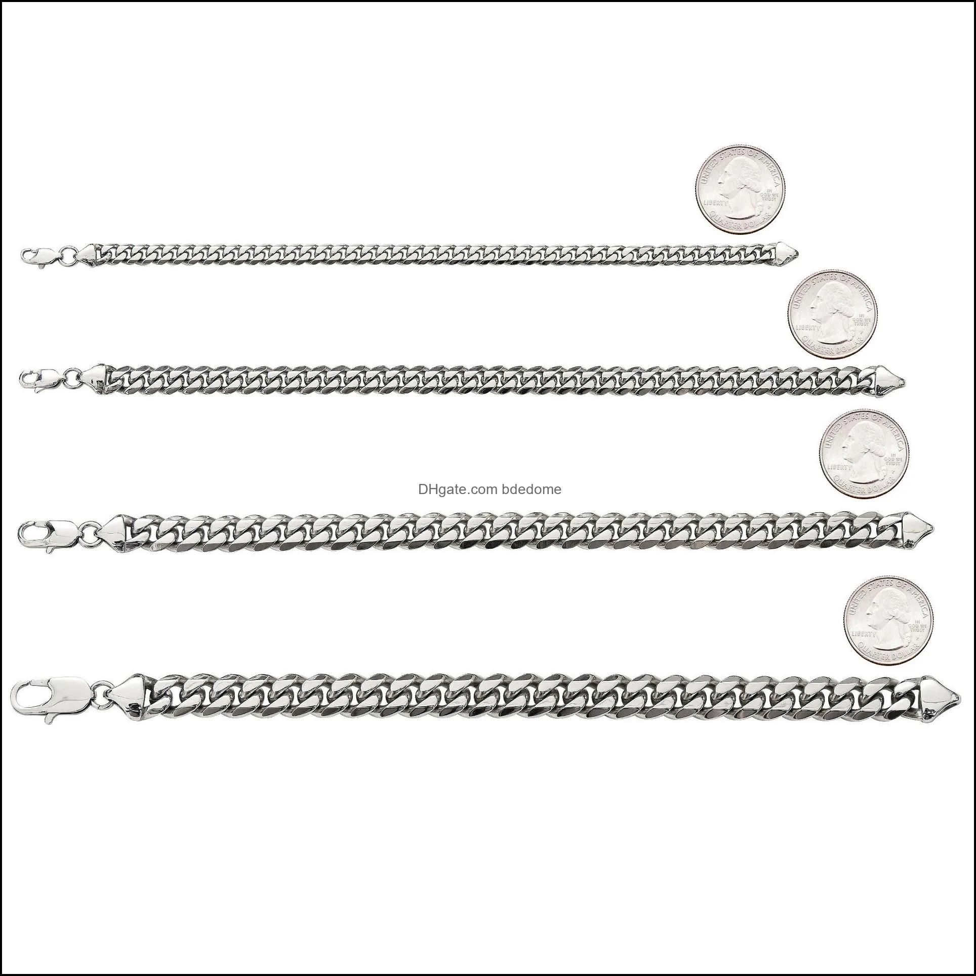 stainless steel cuban link chain necklace silver mens necklaces hip hop jewelry 6/8/10/12mm
