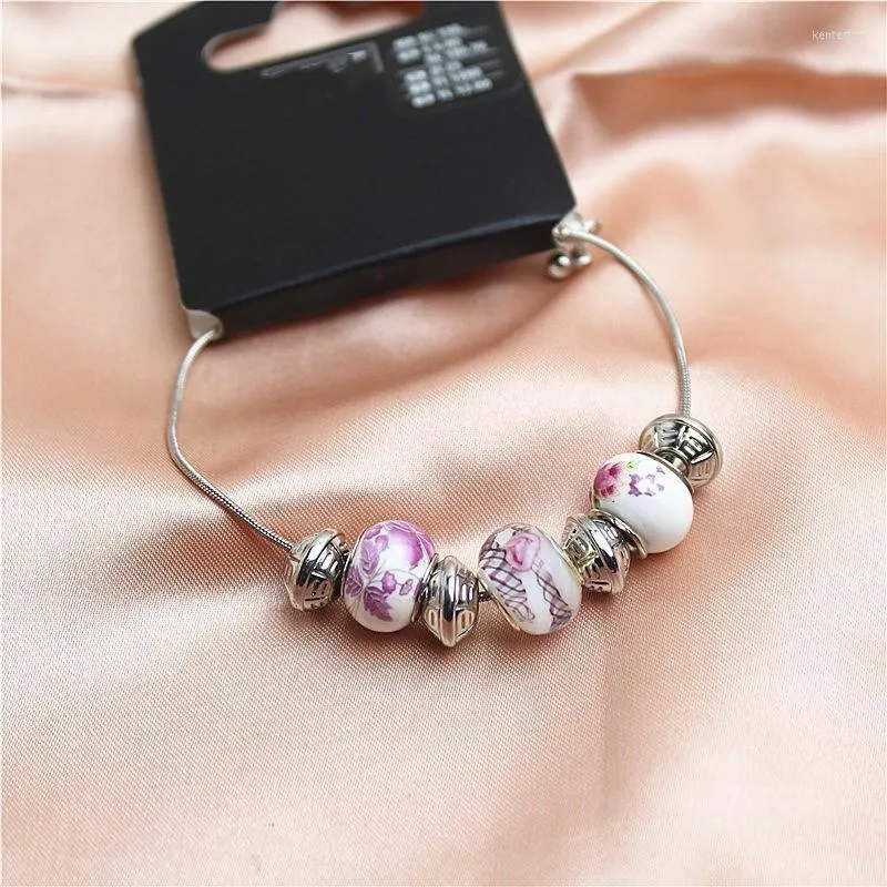 Link Chain European And American Color Printed Porcelain Bead Glass Bracelet Simple Trend Atmosphere Hand Ornaments Kent22