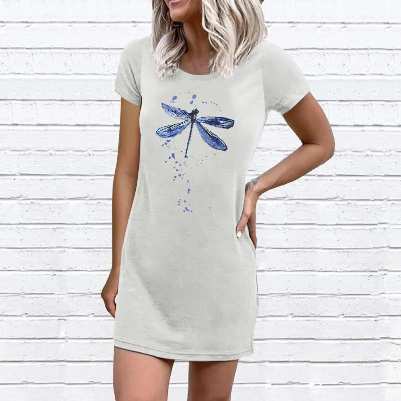 Casual Dresses Linen Dress Women's Crew Neck Creative Printed Tshirt Summer Short Sleeve Button Down Shirts For Women Whitecasual