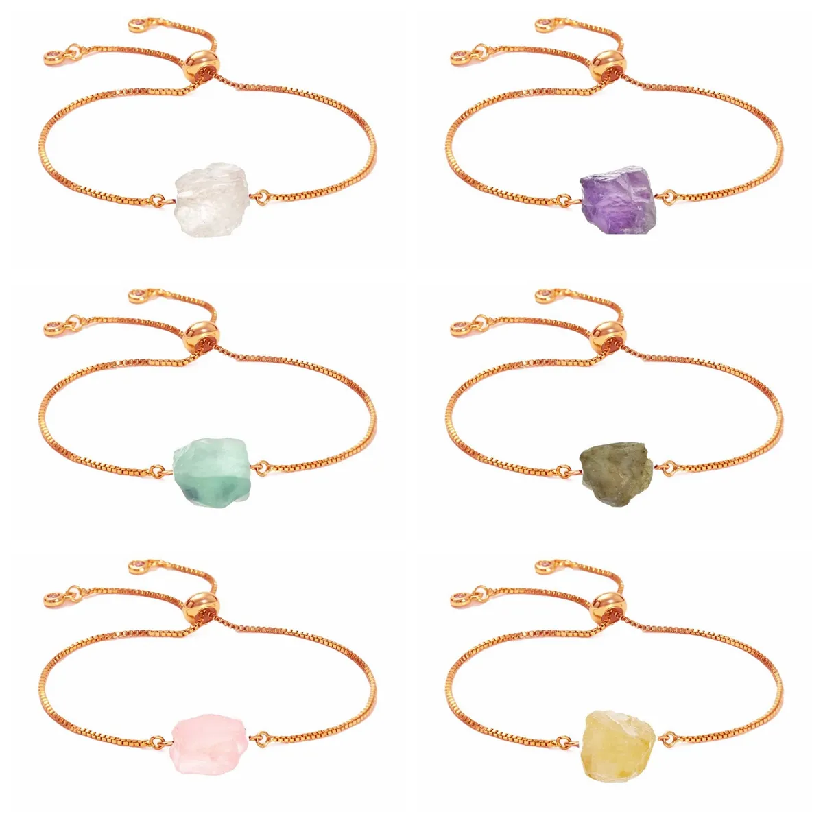 Bracelet chaîne en or rose pour femmes, énergie diffuse, guérison, chakra, cristal, manchette de yoga, pierres précieuses brutes, bijoux de couple en pierre brute originale