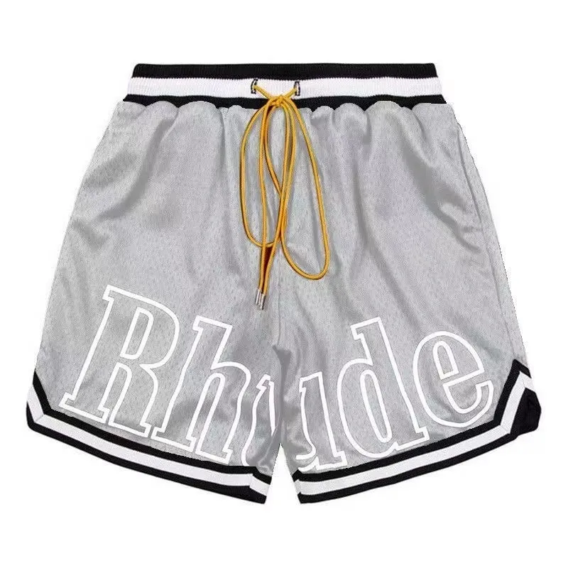 Mens Mesh Shorts Mode Hommes Femmes Casual Skateboard Réfléchissant Hip Hop Plage Rhude Poche Haute Qualité Bordure Blanche Court Taille Asiatique TA6V