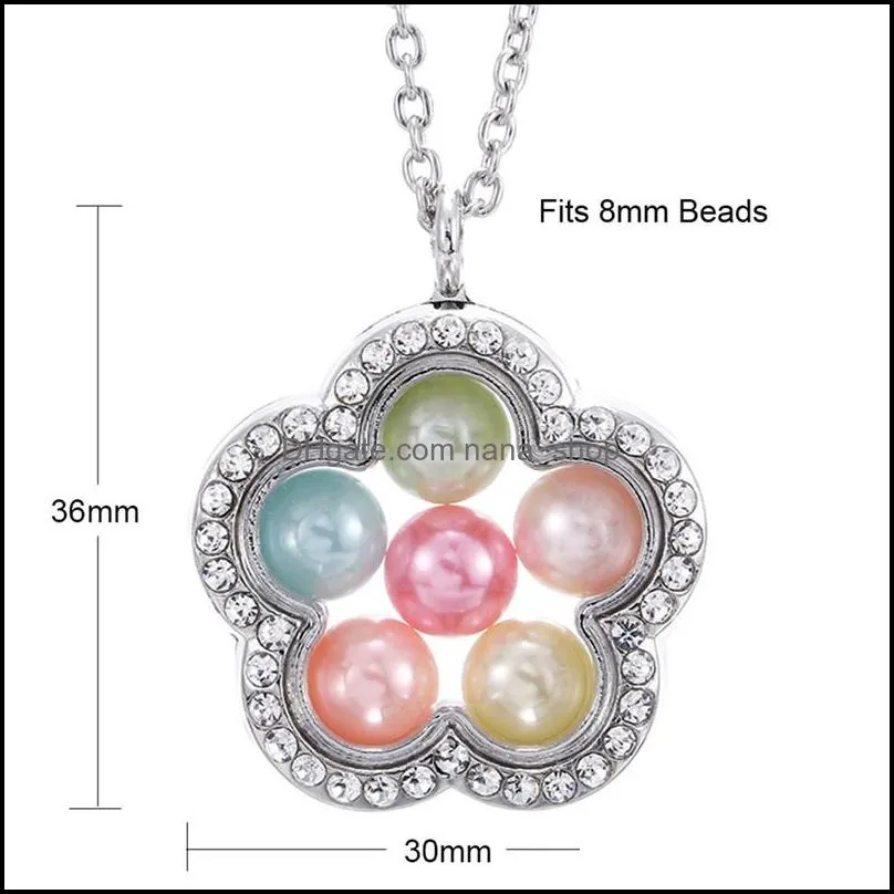 Fashion Big Pearl Cage Locket Pendant necklace For women Elephant Cross Owl Tree Living Memory Beads Glass Magnetic Floating charm