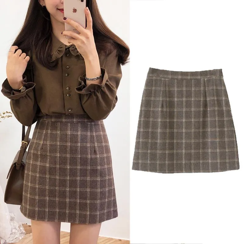 Skirts Spring Winter Mini Women Cute Sweet Girls Preppy Style Koran Japan Design Clothes High Wait Zipper Plaid Skirt VintageSkirts