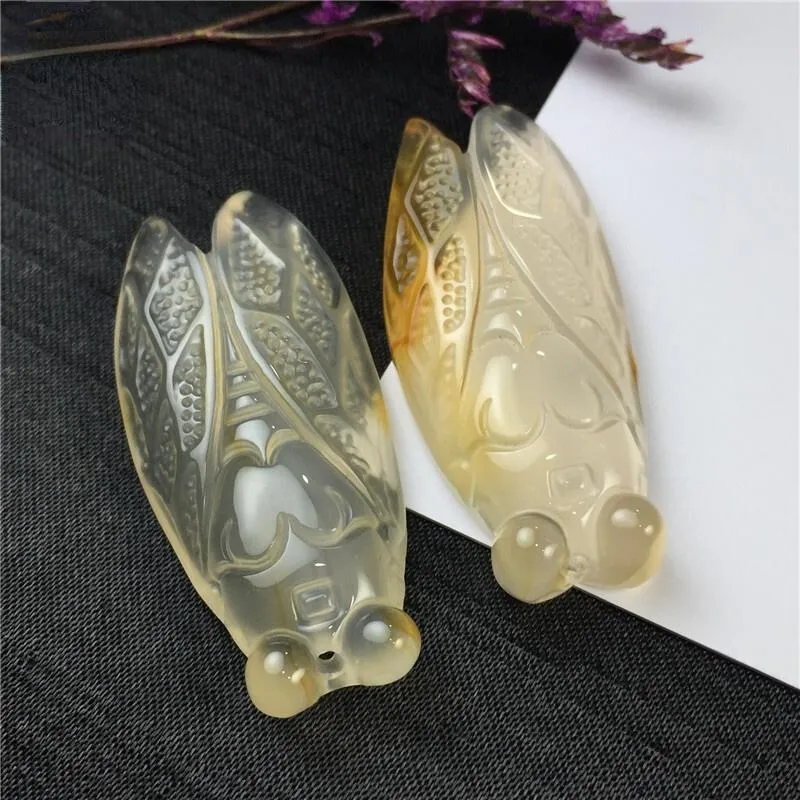 Hanger kettingen natuurlijke agaat chalcedony gouden cicada weet paar