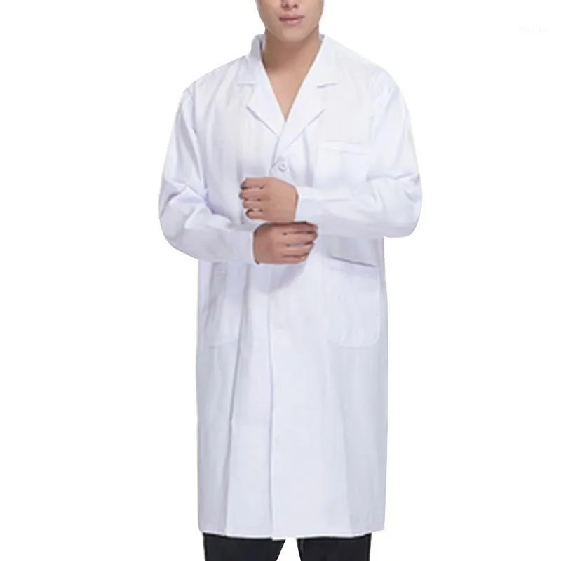 Mode solide veste automne vêtements de travail médecins infirmières vêtements unisexe blanc blouse de laboratoire à manches longues poches uniforme