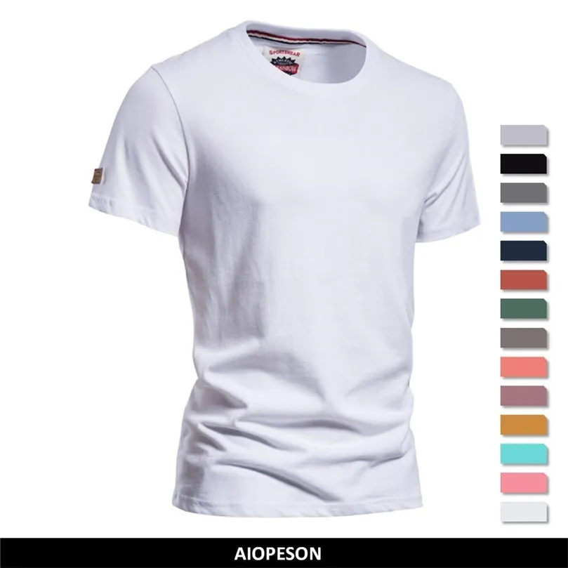 Aiopeseson verão 100% algodão camiseta para homens casuais tshirt homens homens qualidade cor sólida casa macia e camisetas diárias 220704