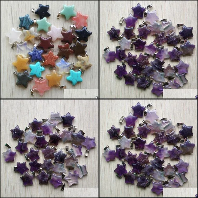 amethyst crystal five point star shape stone charms pendants for diy jewelry making wholesale