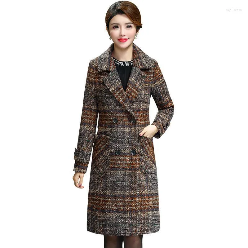 Misto Lana da Donna 2022 Cappotto Invernale da Donna a Maniche Lunghe Plaid Caldo di Lana Femminile Doppio Petto Manteau Femme Abrigo Mujer Phyl22