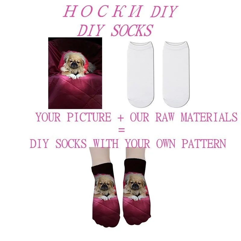 Aangepaste fabriek Directe katoenen sokken grappige casual lage enkel diy kattenhond landschap portret 3D geprinte sock dames men unisex 220707