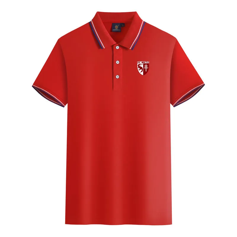 FC Metz Men and Women Polos Mercerized Cotton Short Sleeve Lapel Breattable Sports T-Shirt logotyp kan anpassas
