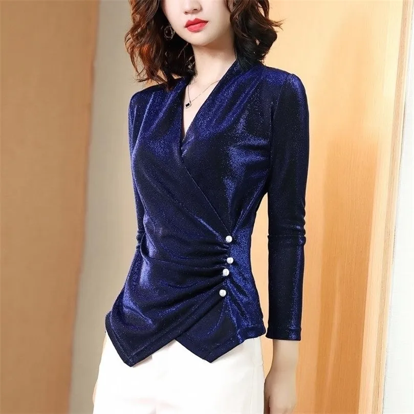 Kvinnor Autumn Spring Style Lace Bluses Shirts Lady Casual Slim Long Sleeve Wrap V-hals Lace Blusa Topps DD8084 210326