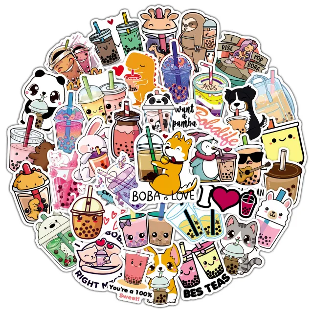 50 stks Cute Cartoon Pearl Pearl Milk Tea Stickers Pack voor Meisje Boba Bubble Teas Decal Sticker To DIY Briefpapier Bagage Koffer Laptop Gitaar PC Waterflessen