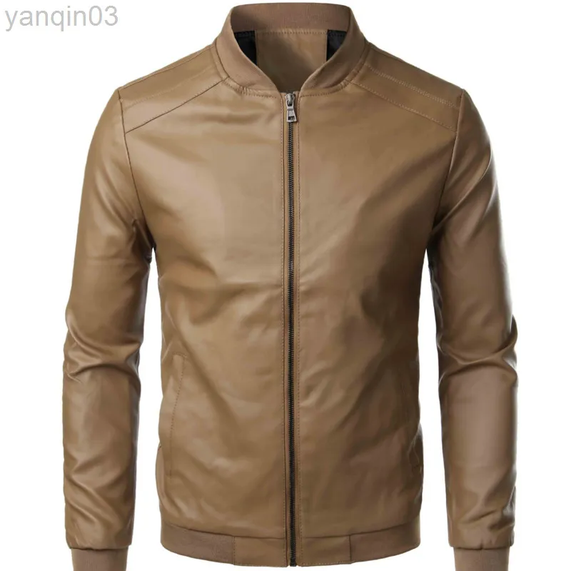 Hommes et automne veste en cuir mode tendance Locomotive coréenne coupe ajustée en cuir Pu col montant veste vêtement homme L220801