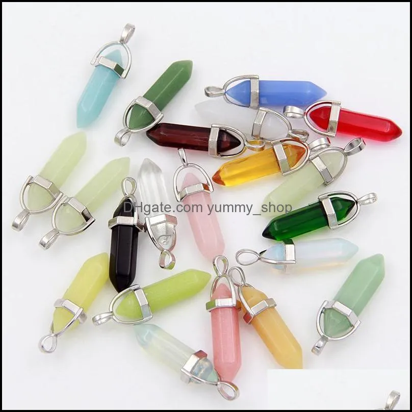 luminous stone charms hexagonal column glass crystal chakra healing pendant for necklace jewelry accessories