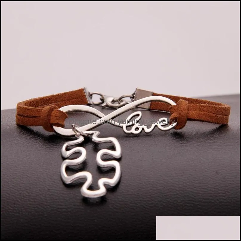 Autism Awareness Puzzle Piece Charm Bracelets infinity Love Wish velvet String Rope Wrap Bangle For women Men Fashion Friendship