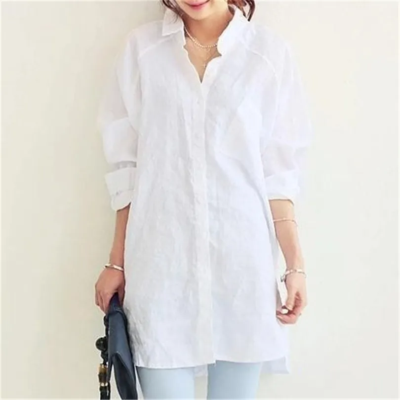 VOGORSEAN Womens Blouses Shirt Spring Summer Blusas kantoor dame elegante losse tops en blouses wit casual linnen vrouwen T200320