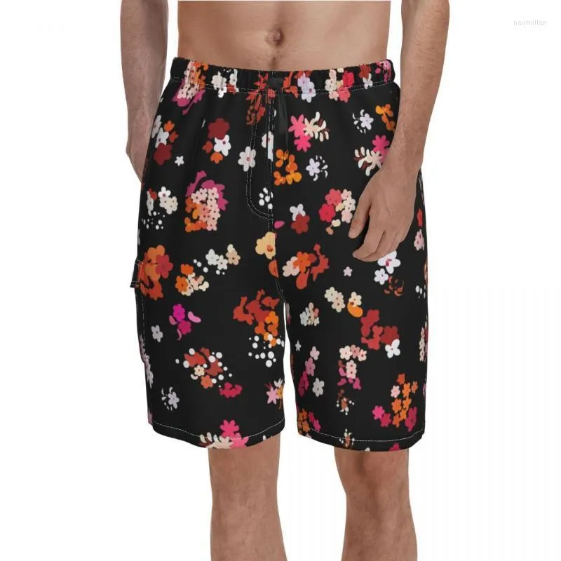 Mäns shorts färgglada blommavtrycksbräda Pretty Floral Beach Elastic midja roliga tull badstammar plus storlek 2xlmen's naom22