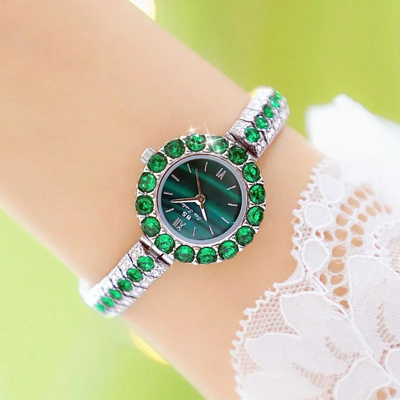 Zegarek bs pszczoła Siostra Small Diamond Green Watch Kobiety Eleganckie kobiety Wodoodporne zegarki nadgarstka Montre Femmewristwatches