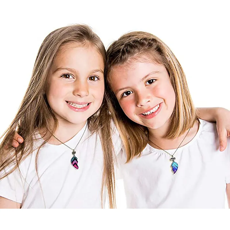 Pretty Heart Shape Purple Blue Girl Friendship Trend Friends Pendant [2 pieces] Children's Day Sliver Color Necklace Jewelry