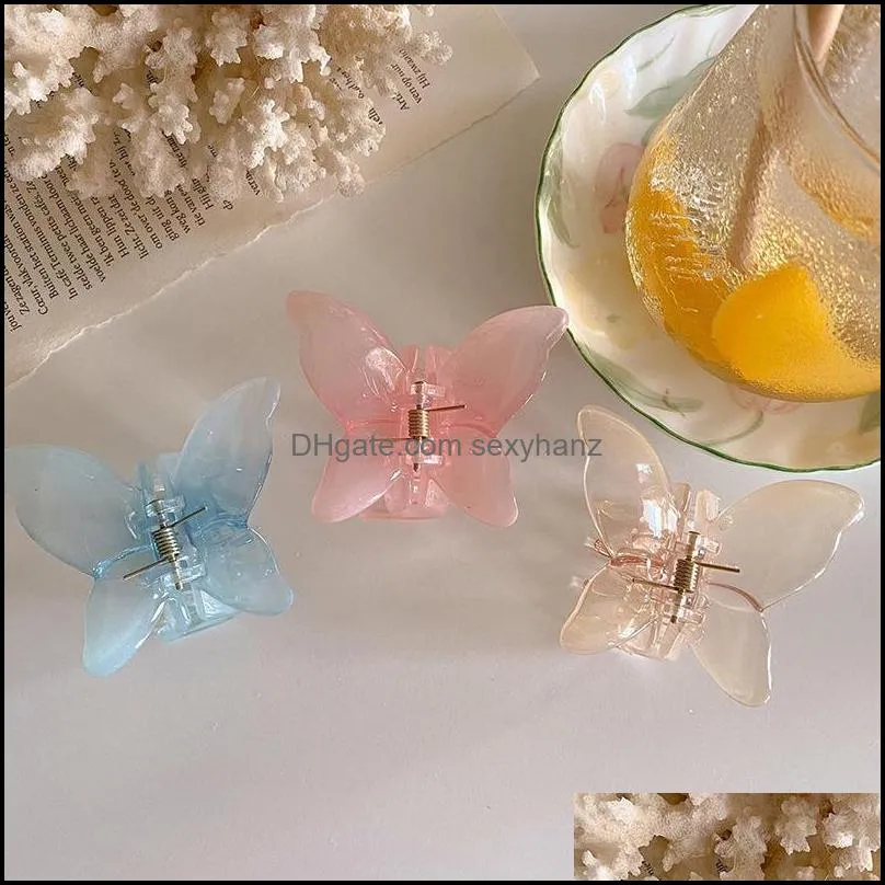 small translucence butterfly model hair clamps women plastic candy pure color claw clips female animal scrunchies ponytail hairpins accessories 6