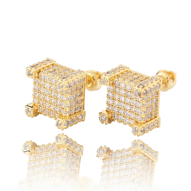 Luxe Designer Mannen Stud Oorbellen Hip Hop Mode Man Oorbel Vrouwen Oor Ring Heren Diamanten Oorbellen Zirkoon Earing Bling Rapper Squar8419260